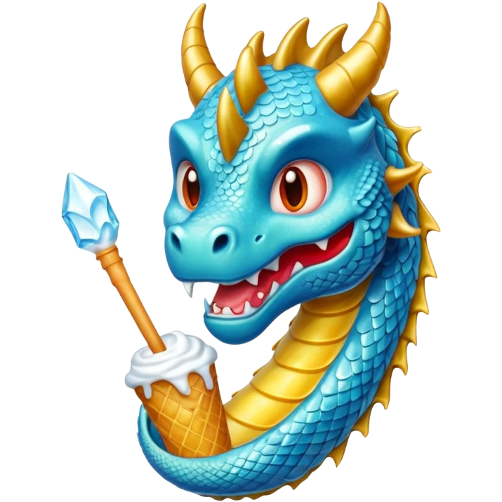 Un dragon pailleté brillant qui mange une glace emoji