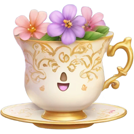 magic tea cup with flowers and sparkle  emoji