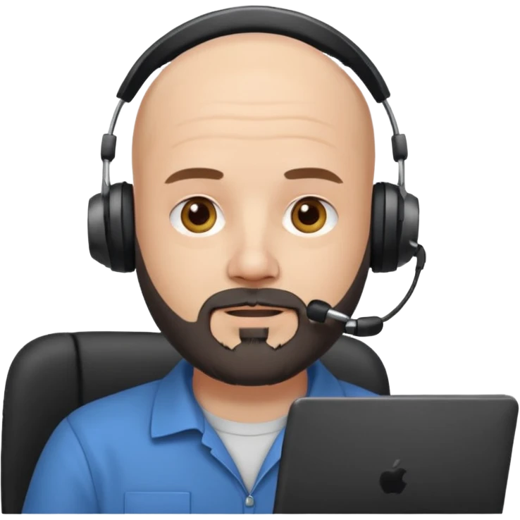 Bald white guy with black chin and jaw beard who works remotely with data emoji