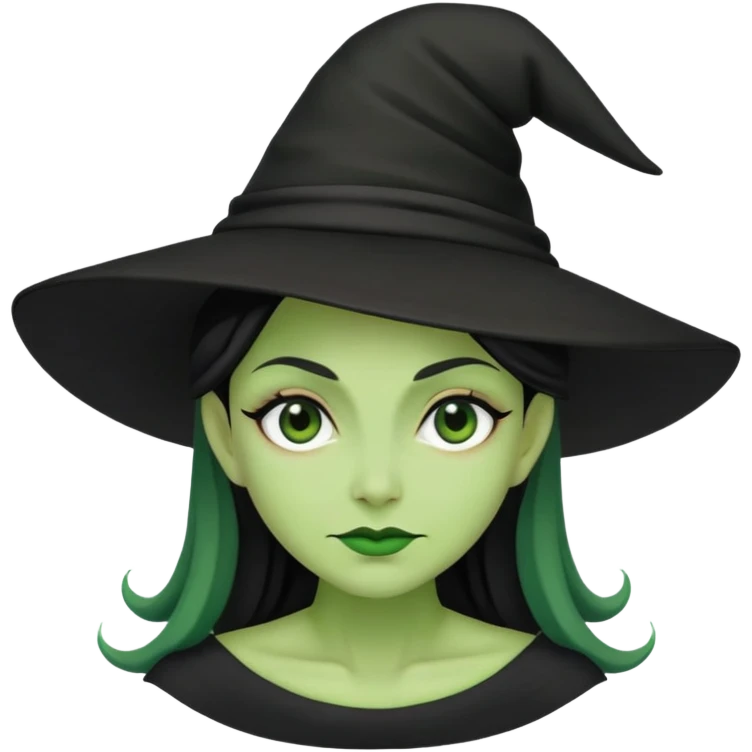 A green witch wearing a black dress and black hat  emoji