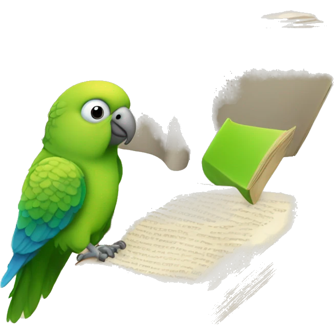 parakeet with giant book emoji