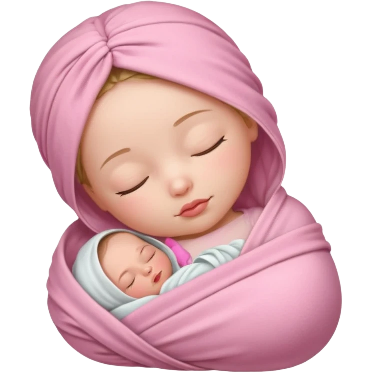 Sleeping babygirl swaddled in pink emoji