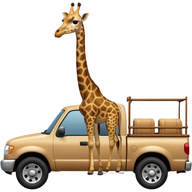 giraffe in the back of a pickup truck emoji