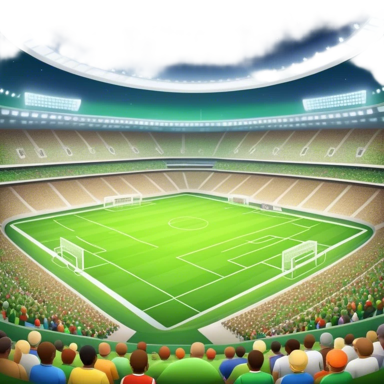 Emoji of a large football stadium, with bright lights, green grass, and an energetic crowd. emoji