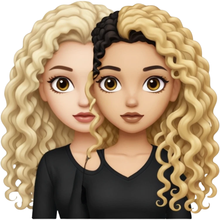 split dye leftside blonde rightside black long curly hair, pretty pale Latina bratz baddie emoji
