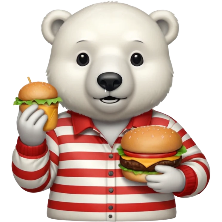 polar bear with burger wearing red checkered shirt emoji