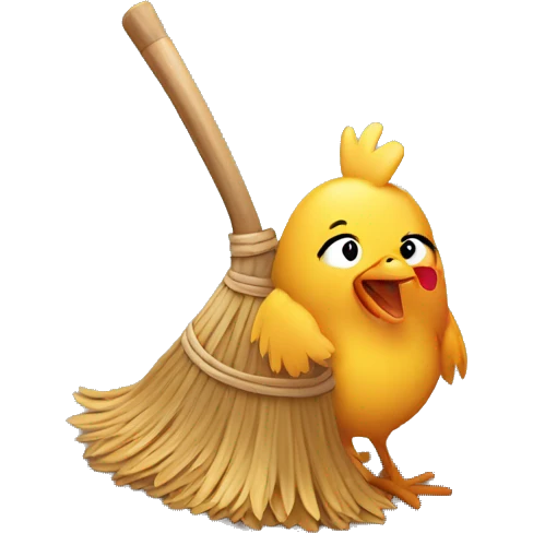 chicken using broom on the floor emoji