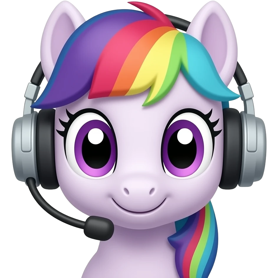 colourful cute Pony with Headset closeup , front facing emoji