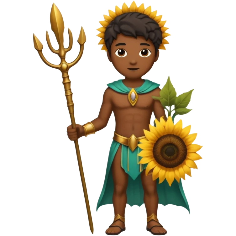 black god with sunflower, scepter, trident emoji