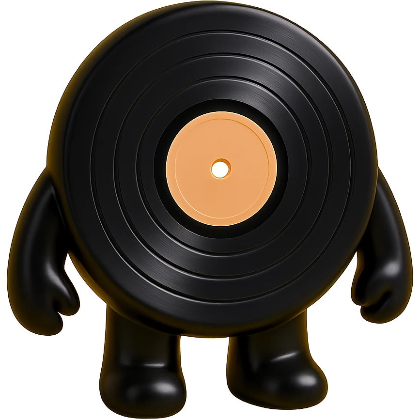 a black vinyl record, simple, iconic, no text, clear grooves, centered label emoji