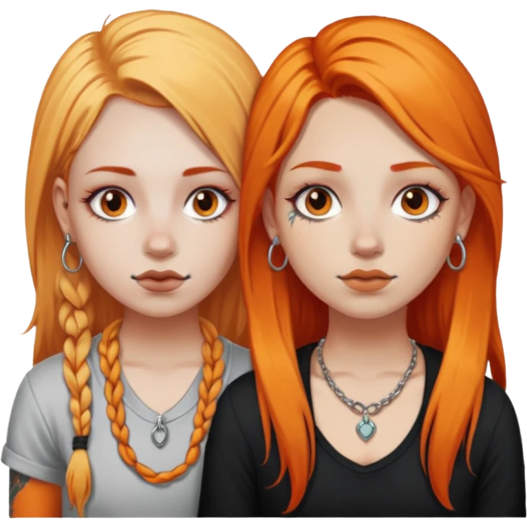 two girls with septum piercings and tattoos one girl has orange hair, and the other girl has long blonde hair emoji