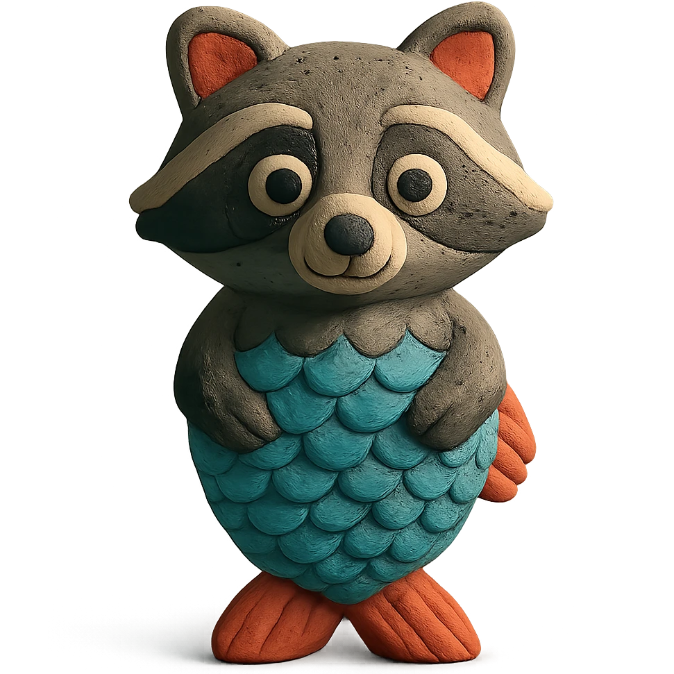 cute raccoon with fish scales and fins emoji
