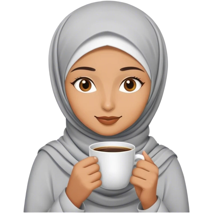 a hijab woman drinks a cup of coffee emoji