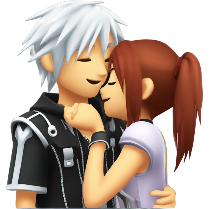 riku and kairi from kingdom hearts kissing in front of sora from kingdom hearts emoji