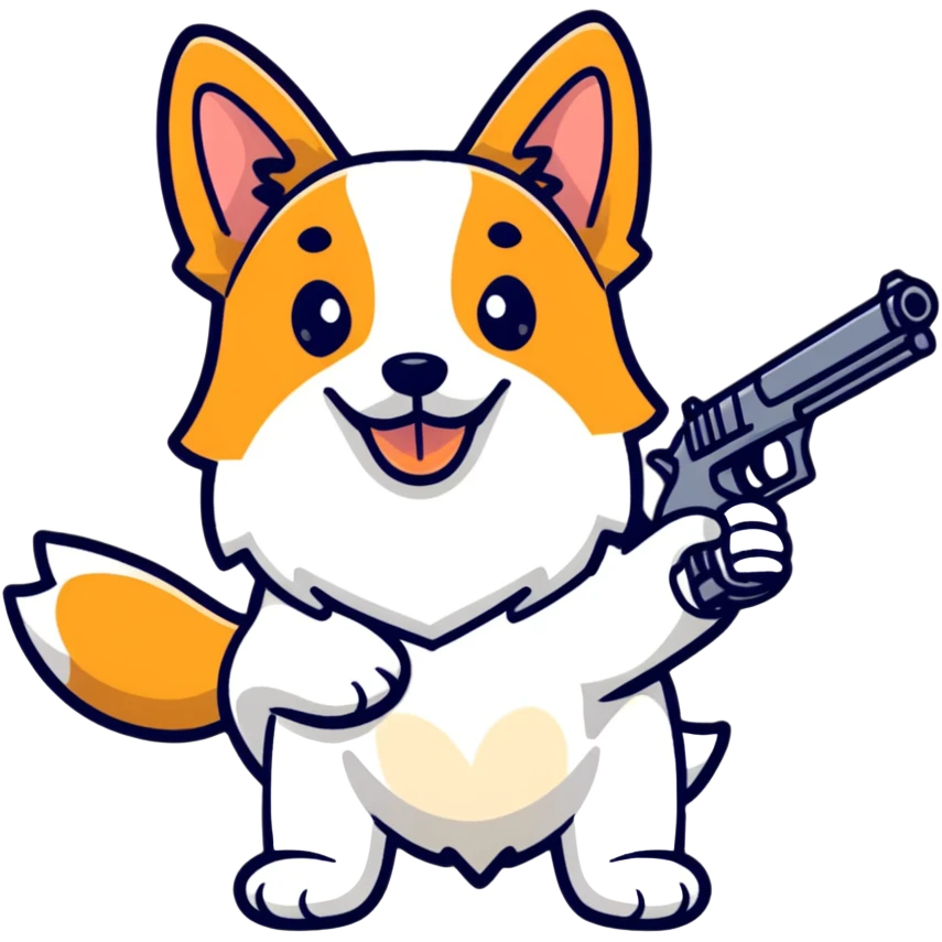 Dog holding gun emoji