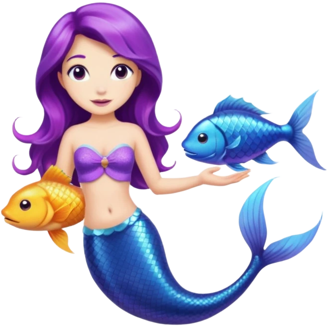 Purple tail mermaid with fish pet emoji