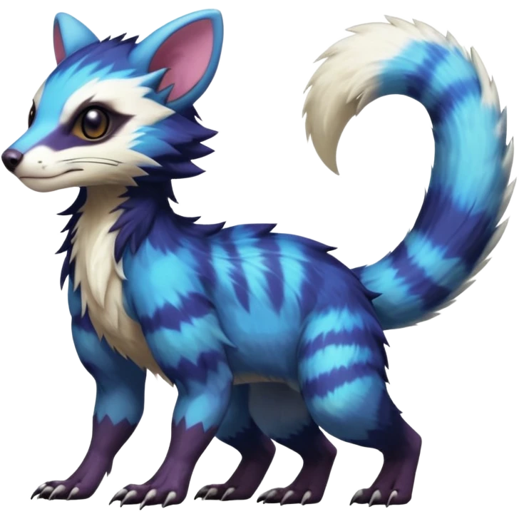 Realistic sharpColorful translucent glowing Trico-Sergal-Furret-Ferret-Wolverine-Vernid-furry-fursona-fusion-Fakemon-animal-hybrid-creature, full body emoji