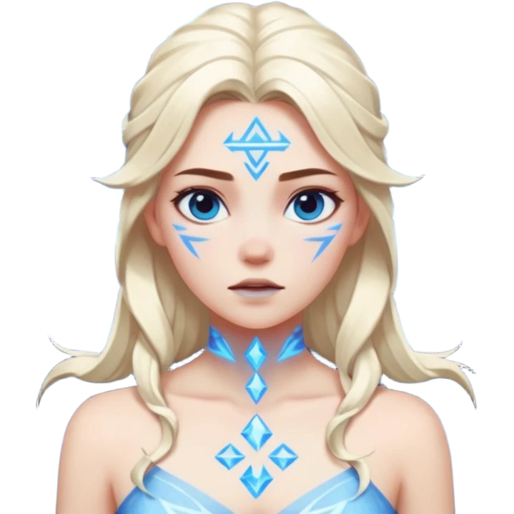 Woman frozen mid-spell, glowing runes around her body, charged silence emoji