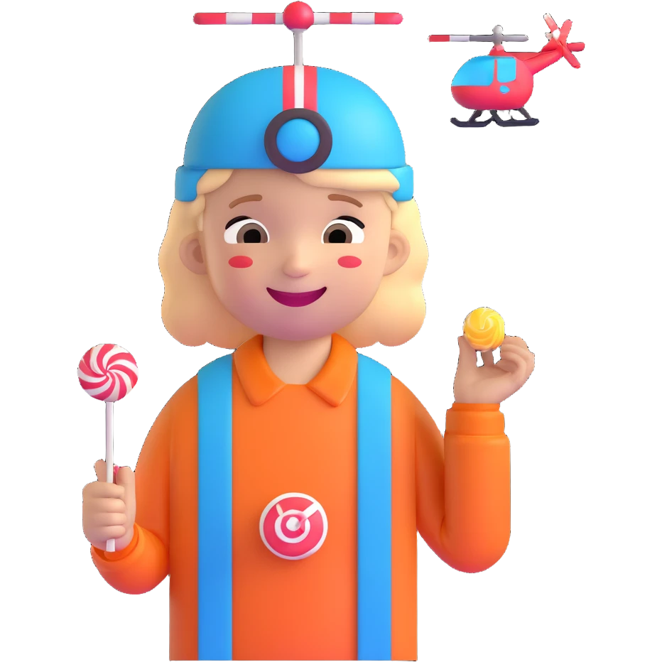 happy kid with helicopter hat eating candy emoji