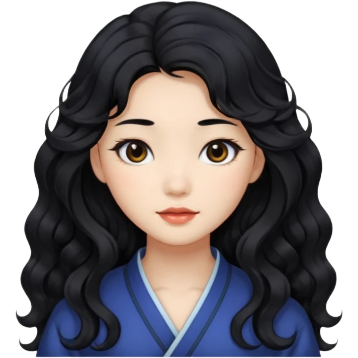 Beautiful girl,Black hair,wavy hair，long hair,Black eyes,Chinese emoji
