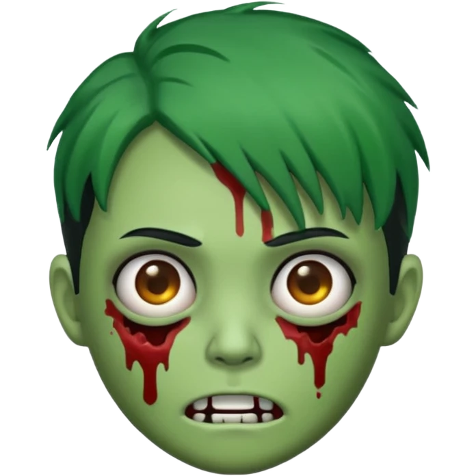 Emoji Zumbi de cabelo verde de cabelo preto e olhos castanhos emoji