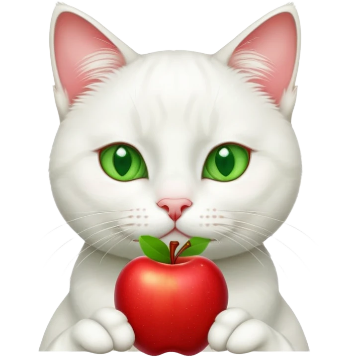 white cat with two red apples under its chin  emoji