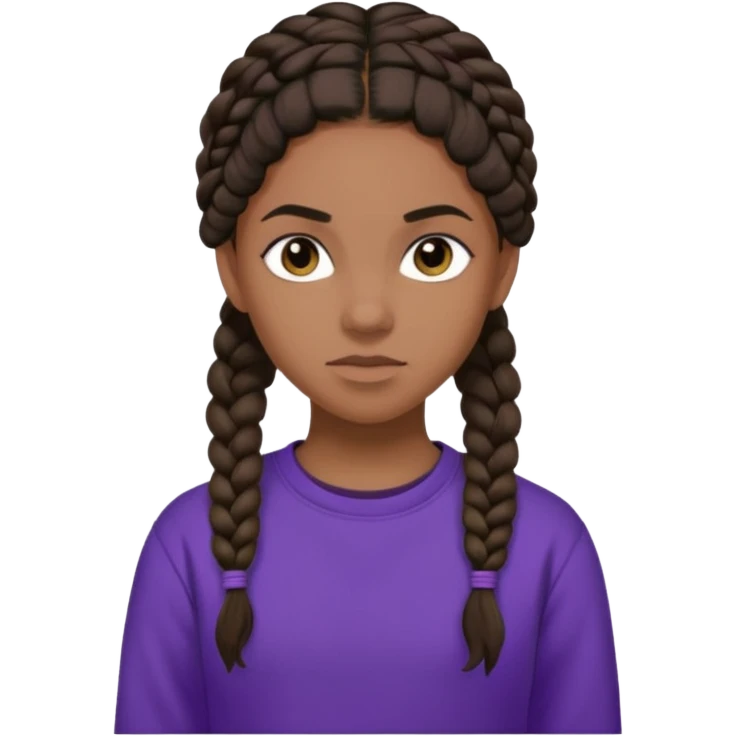 Black Annabeth chase as Leah Jeffries dark brown hair with braids dark green shirt with purple sweat shirt emoji