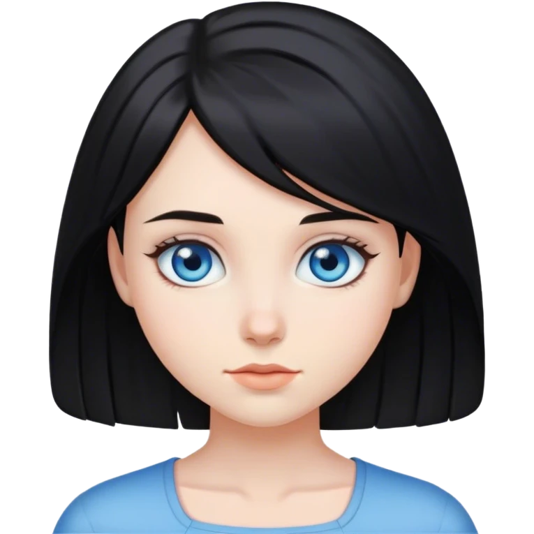 Girl with black medium length hair and blue eyes emoji