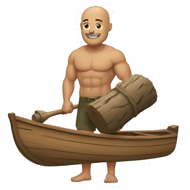 Bald muscular man carrying a boat and a log emoji