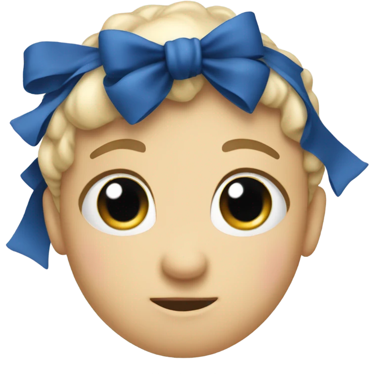 white cute emoji face with dark blue bow emoji