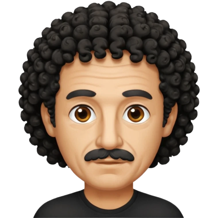 60 year old Greek man with short black curly frizzy hair that sticks up and has a black shirt emoji
