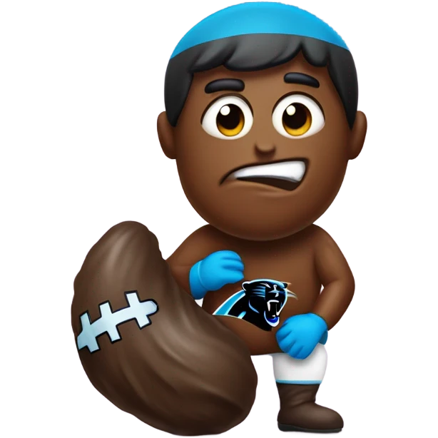 Piece of poop wearing Carolina panthers jersey emoji