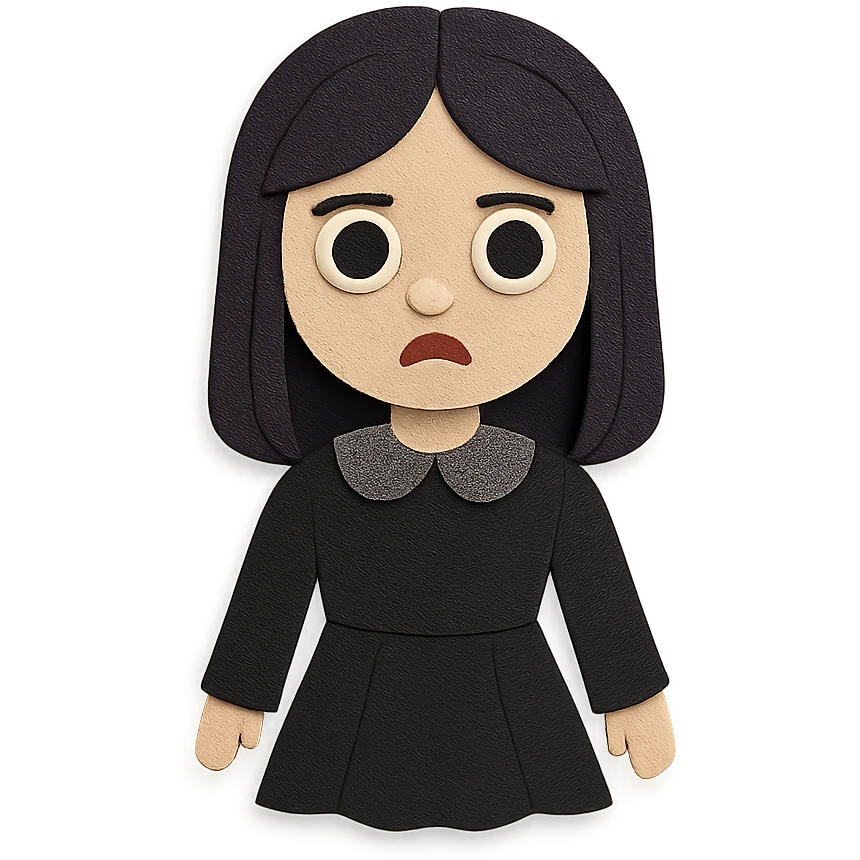 gothic girl, layered paper textures, gothic dress, soft shadows, paper craft style emoji