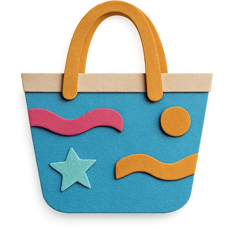 colorful paper-craft style beach bag with cut-out details emoji