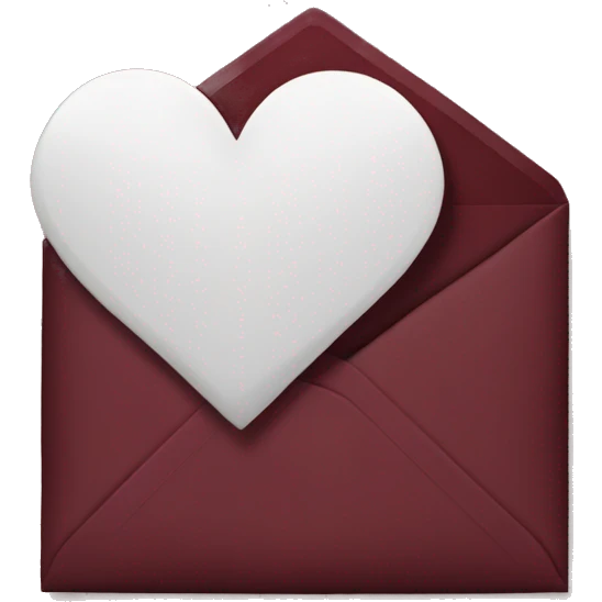 burgundy envelope with white heart stamp emoji