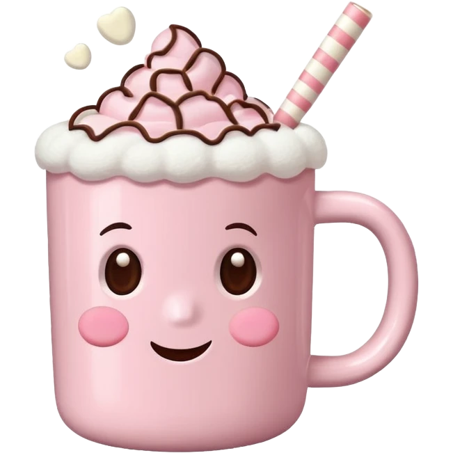 Light Pink mug of hot chocolate with marshmallows emoji