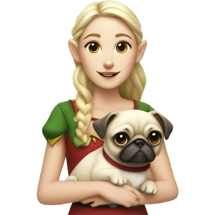 white girl elf with pug emoji