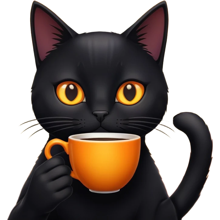 black cat drinking coffee with a sunrise emoji