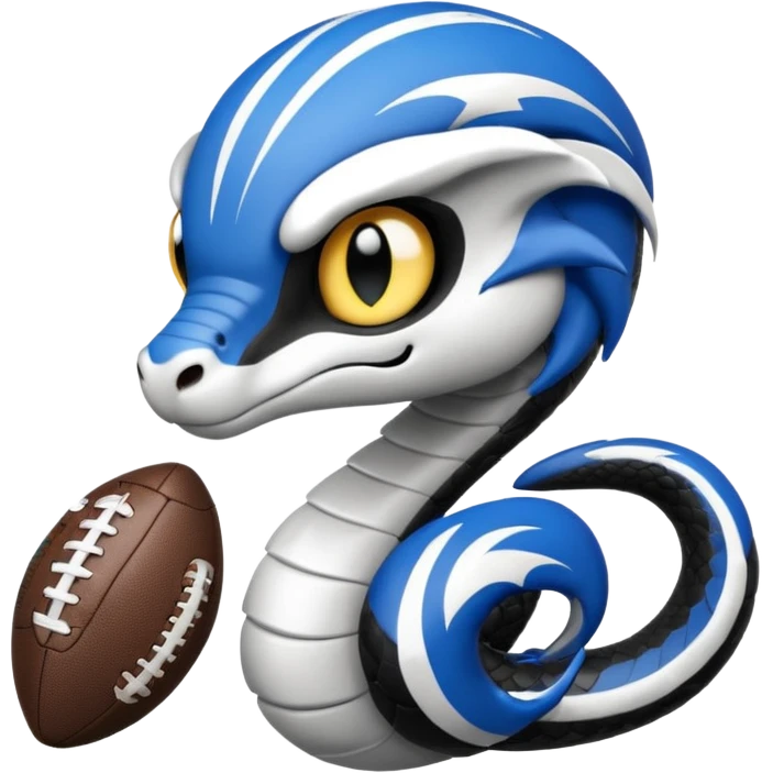 Кобра с чёрными и белыми глазами и чёрной и белой молниями из глаз. У неё чёрно-белая футбольная форма с надписью FangElite emoji