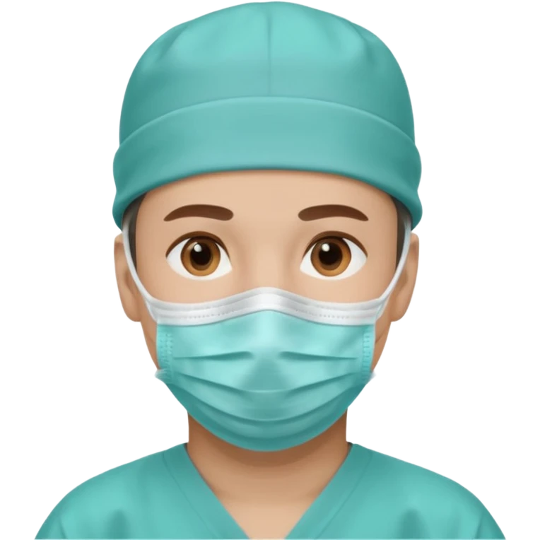 A light-skinned man with brown eyes, wearing a teal surgical cap and face mask. emoji