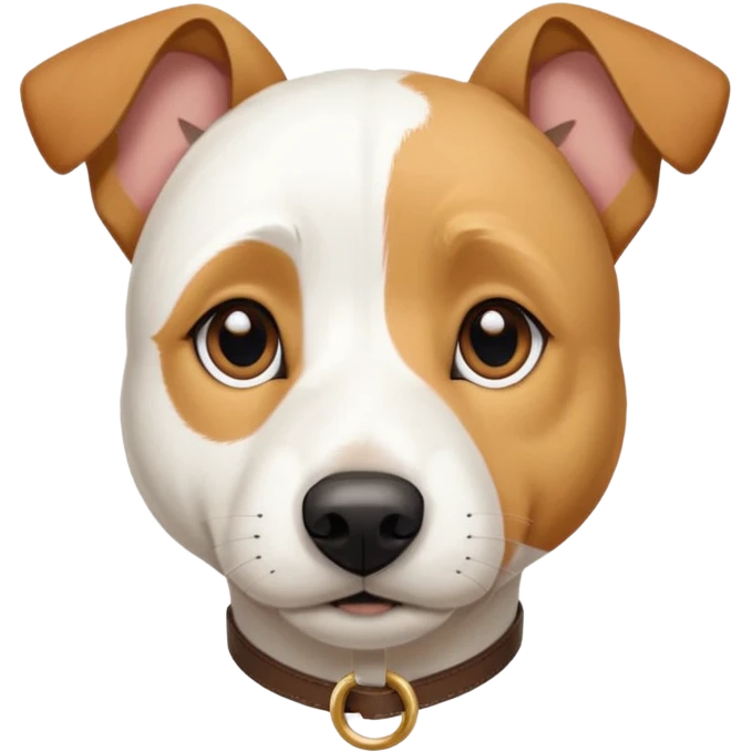 a full body facing front on of a buff white parson russell terrier looking dog the size of a kelpie with light brown long ears resting on its face and a light brown patch on one eye and a large snout. the rest of the dog is completely white.  emoji