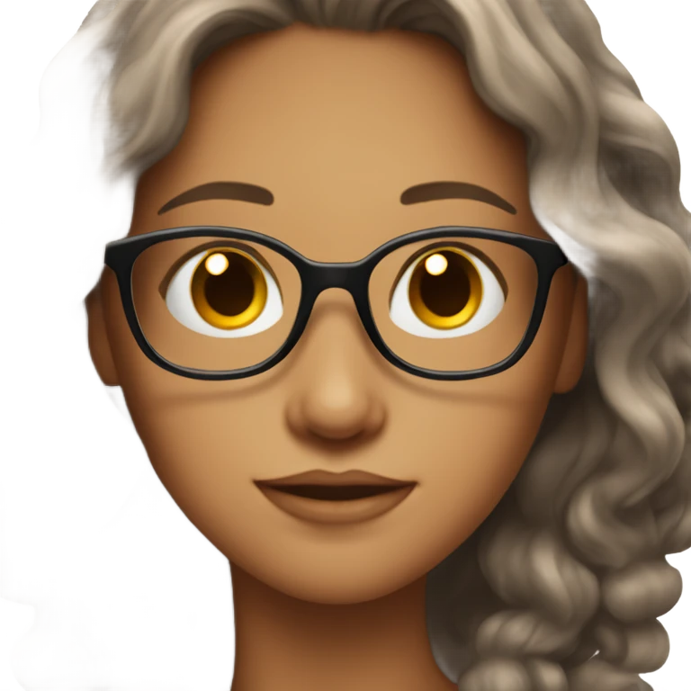 Beautiful girl with tan skin and long dark brown wavy hair and glasses emoji
