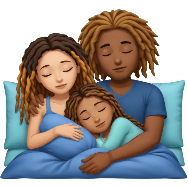 Couple sleeping biracial (black male with caramel skin and dreads and hispanic female with fair skin and long brunette hair) emoji