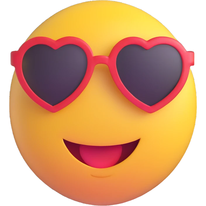 3D smiley emoji, round shape, in love, heart sunglasses, smiling face, no body emoji