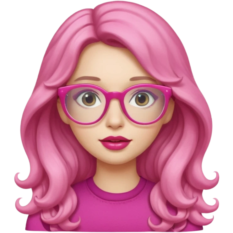Alta , cabelo grande ondulado , óculos rosa , labios rosados , pele clara emoji