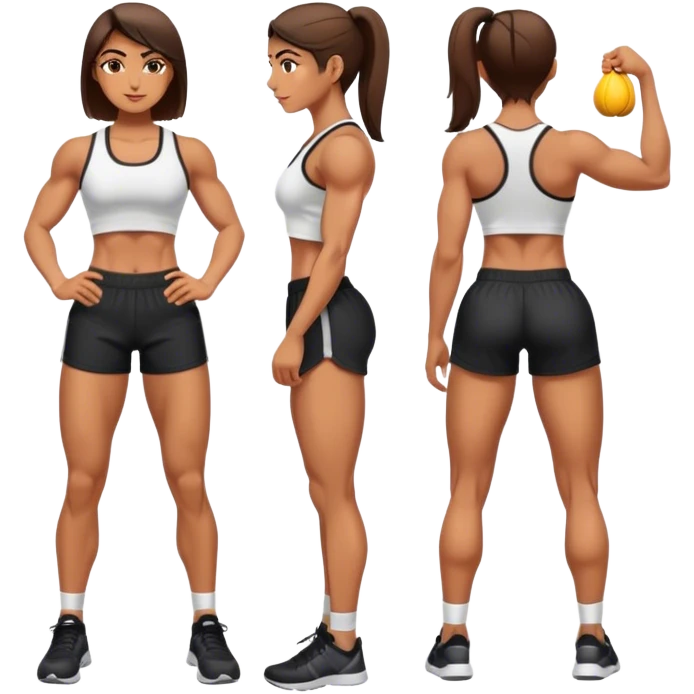 front view of full legs female with black gym shorts emoji