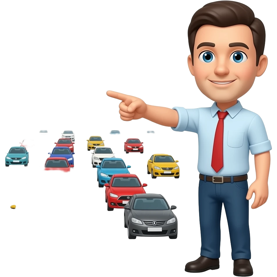 a man  is standin pointing directly to many  cars from the distance emoji