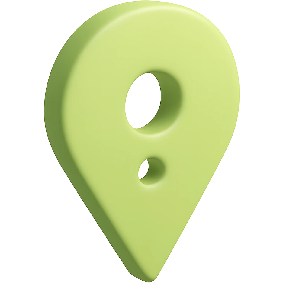 Make the green color a little bit warmer with a more yellowish tone for the location pin with a smaller hole, keeping the 3D green style and transparent background. emoji