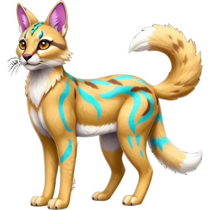Neon-colored fantasy ocelot-caracal-Coyote-marsupial-critter-vernid-fursona animal creature full body with intricate markings  emoji