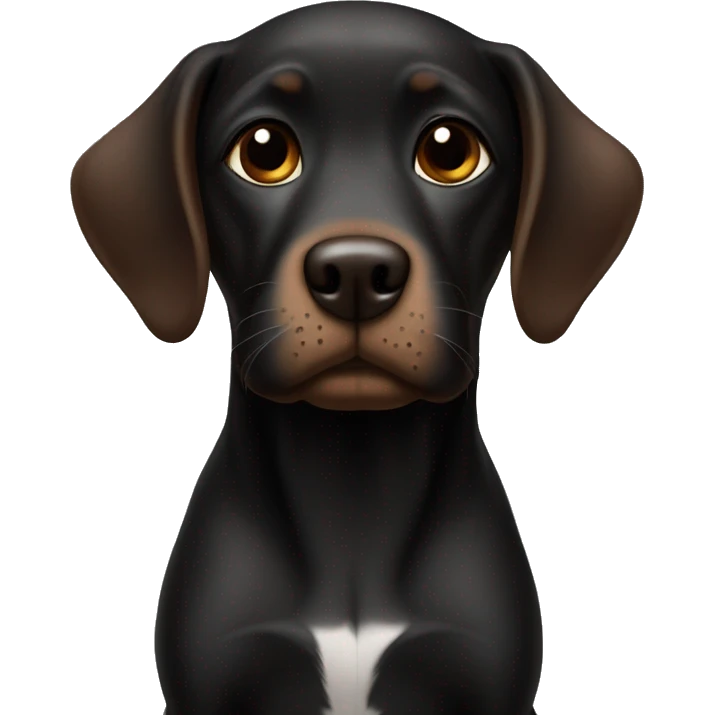 black cute dog with brown co around the mouth and above the eyes near the nose with a little brown on the earsor emoji